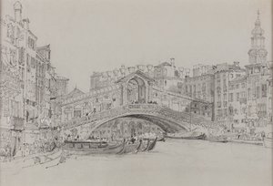 Rialto, Venetsia, päivämäärä tuntematon (vesiväri paperille). tekijältä Samuel Prout