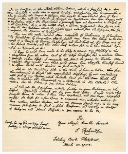 Samuel Richardsonin kirje, 22. maaliskuuta 1754. tekijältä Samuel Richardson