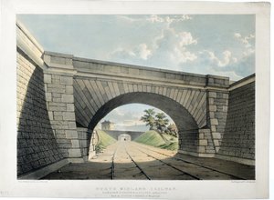 North Midlandin rautatie. Näkymä New Street Bridgestä jne Belperissä etelään katsoen, n. 1840 (käsinvärinen litografia paperille) tekijältä Samuel Russell
