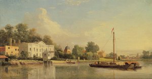 Alexander Popen (1688-1744) huvila, Twickenham, n. 1759 (öljy paneelille) tekijältä Samuel Scott