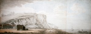 Dover Castle and Cliffs from the Shore (lyijykynä, kynä ja muste ja akvarelli paperille) tekijältä Samuel Scott