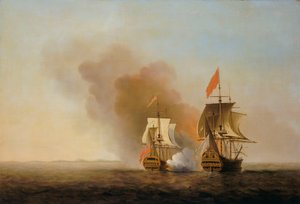Nuestra Senora de Cavadongan valloitus, noin 1743 (öljy kankaalle). tekijältä Samuel Scott