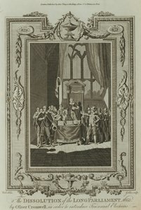 Oliver Cromwellin pitkän parlamentin hajottaminen 1653 (kaiverrus) tekijältä Samuel Wale