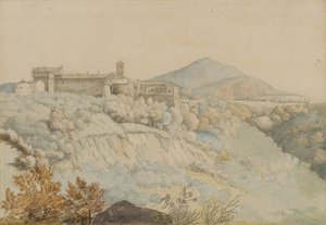 Grotta Ferratan luostari, muinainen Tusculum, Italia, n.1805 (lyijykynä ja wc paperille).