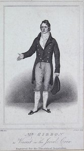 Mr Gibbon Vincentinä elokuvassa The Jovial Crew, Theatrical Inquisitorista (kaiverrus) tekijältä Samuel de (after) Wilde