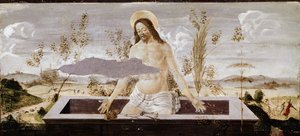 Pieta. Yksityiskohta St Barnaba alttaritaulusta (tempera puulla tekijältä Sandro Botticelli