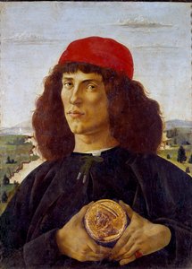 Muotokuva tuntemattomasta miehestä, jolla on Cosimo de Mediciksen (Cosimo de Medici) mitali. Alessandro di Mariano de Philippin maalaus, Sandro Botticelli (1445-1510). Tempera kankaalle, 57,5 ​​x 44 cm tekijältä Sandro Botticelli