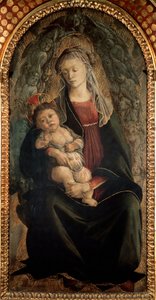 Neitsyt ja lapsi loistossa Serafiinienkelien Detrempen ympäröimänä puulla, kirjoittanut Alessandro di Mariano dei Filipepi, dit Sandro Botticelli (1445-1510) 1469-1470 Mitat 120x65 cm Firenzen Uffizi-galleria (Uffizi) tekijältä Sandro Botticelli