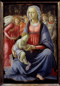 Neitsyt ja lapsi viiden enkelin ympäröimänä Alessandro di Mariano dei Filipepin maalaus dit Sandro Botticelli (1445-1510) 1400-luvun su. 0,58x0,4 m tekijältä Sandro Botticelli