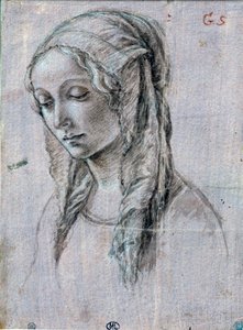 Nuoren naisen pää”” Sivellinpiirros ja valkoiset läpät Alessandro di Mariano dei Filipepi dit Sandro Botticelli (1445-1510) 1400-luvun Pariisi, Louvre-museo tekijältä Sandro (attr. to) Botticelli