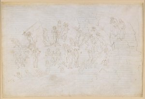 La Divina Commedia, Inferno XXVIII. Vergilius ja Dante helvetin kahdeksannessa piirissä (Malebolge), 9. bolgia: harhaoppisten ja eripuraa aiheuttavien rangaistus; kohtaaminen Muhammedin ja Bertran de Bornin kanssa tekijältä Sandro Botticelli