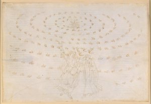 La Divina Commedia, Paradiso XXVI. Kahdeksas sfääri (kiinteiden tähtien taivas): Johannes kysyy Dantelta kolmannesta teologisesta hyveestä, rakkaudesta; Danten näkökyky palautuu entistä vahvempana; Aadamin valo ilmestyy tekijältä Sandro Botticelli