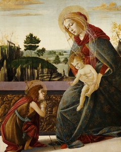 Madonna ja lapsi nuoren Johannes Kastajan kanssa maisemassa tekijältä Sandro Botticelli