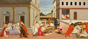 Pyhän Zenobiuksen kolme ihmettä, n. 1500. tekijältä Sandro Botticelli