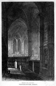Sisäänkäynti eteläiselle käytävälle, Westminster Abbey, Lontoo, 1816.