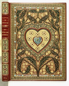 William Morrisin kirjan "Love is Enough or The Freeing of Pharamond" etukansi tekijältä Sangorski and Sutcliffe