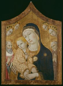 Neitsyt ja lapsi sekä pyhimykset Hieronymus, Bernardino Sienalainen ja enkelit. tekijältä Sano di Pietro