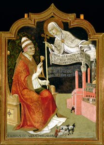 Neitsyt ilmestys paavi Calixtus III:lle (1378-1458) 1455-58 (öljy paneelille)