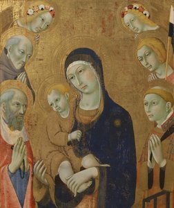Neitsyt ja lapsi, enkelit ja pyhät (maalaus puulle) tekijältä Sano di also Ansano di Pietro di Mencio Pietro