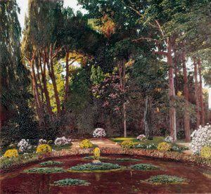 Art nouveau "" Puutarha "" (Arbucies). Santiago Rusinol y (i) Pratsin (1861-1931) maalaus 1800-luvun lopulla El Vendrell. Pau Casalsin talo-museo.