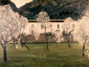 Maisema kukkien puissa. Santiago Rusinol y (i) Pratsin (1861-1931) maalaus. Öljy kankaalle Barcelona. Katalonian kansallinen taidemuseo. tekijältä Santiago Rusinol i Prats