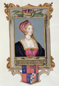 Henry VIII:n toisesta kuningattaresta Anne Boleynin (1507-36) muotokuva nuorena naisena vuonna 1825 julkaistusta "Kuningatar Elisabetin hovin muistelmista" (wc ja guassi paperilla)