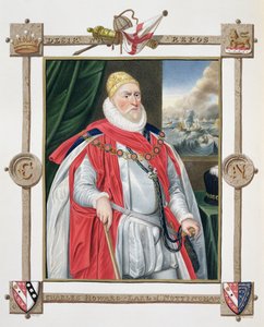 Charles Howardin (1536-1624) muotokuva Effinghamin toisesta paronista ja Nottinghamin ensimmäisestä jaarlista "Kuningatar Elisabetin hovin muistelmista" Daniel Mytensin (1644-88) vuonna 1825 julkaistun muotokuvan jälkeen (