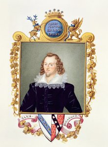 Muotokuva Ferdinando Stanleysta (1559-94), 5. Earl of Derby kirjasta "Memoirs of the Court of Queen Elizabeth", julkaistu vuonna 1825 (wc ja guassi paperilla)
