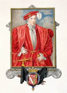Henry Howardin (n. 1517-47) Earl of Surreyn muotokuva kirjasta "Memoirs of the Court of Queen Elizabeth", julkaistu vuonna 1825 (wc ja guassi paperilla)