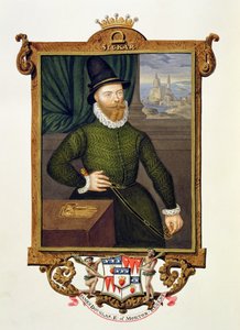 Muotokuva James Douglasista (n. 1516–1581) Mortonin 4. jaarli kirjasta "Kuningatar Elisabetin hovin muistelmat" muotokuvan jälkeen. Arnold van Brounkhorstille (fl.1565-80), julkaistu vuonna 1825 (wc ja guakki