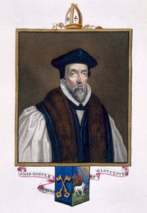 John Hooperin (k. 1555) muotokuva Gloucesterin piispan kirjasta "Memoirs of the Court of Queen Elizabeth", julkaistu vuonna 1825 (wc ja guassi paperilla)