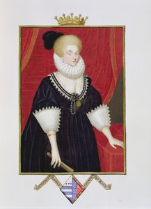 Lady Catherine Grayn (n. 1538-1668) Kentin kreivitärin muotokuva vuonna 1825 julkaistusta "Memoirs of the Court of Queen Elizabethista" (wc ja guassi paperilla)