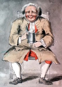 "A Dozing Toper", hahmotutkimusalbumista, 1700-luvun puoliväli (kynä ja muste akvarelleilla) tekijältä Sarah Hamilton