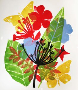 Siemenpäät ja kukat, 2019 (muste monoprint) tekijältä Sarah Thompson-Engels