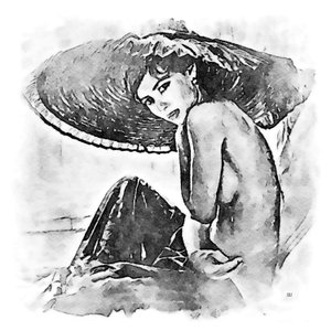 Frau mit grossem Hut