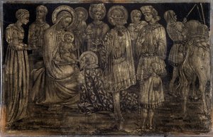 Sassettan (1392-1450) Taika-maalauksen palvonta, koko 29x46 cm Marseillen koristetaiteen ja muotimuseo