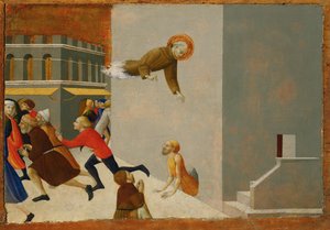 Siunattu Rasini vapauttaa köyhän miehen firenzeläisestä vankilasta ... tekijältä Sassetta (c.1392-1450)