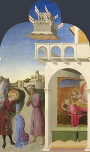 Pyhä Franciscus ja köyhä ritari ja Francissuksen näky Borgo del Santo Sepolcro alttaritaulusta, 1437-1444