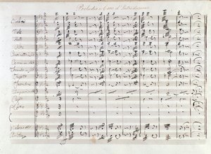 Ensimmäinen sivu Mercadanten oopperan Il bravo (1842) alkusoittosta tekijältä Saverio Mercadante