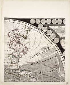Uusi ja oikea maailmankartta (leikkaus), noin 1774 (värillinen kaiverrus).
