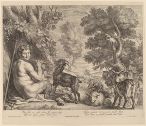 Pan soittaa huilua tekijältä Schelte Adams Bolswert after Jacob Jordaens