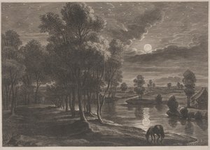 Kuutamoinen jokimaisema tekijältä Schelte Adams Bolswert, after Sir Peter Paul Rubens