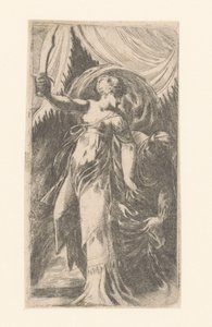 Judith Holofernesin pään kanssa pussissa tekijältä Schiavone (attributed to)