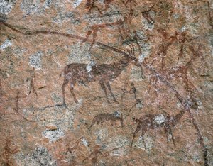 AFRIKAN TAIDE: Ngomo Carerassa Domboshawa Range -vuoristossa, 20 mailia pohjoiseen... (fresko) tekijältä School African