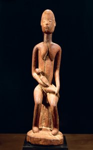 Äitiä ja lasta kuvaava puuveistos, Master of Red Maternity, korkeus 59 cm, dogoniheimon taide Mali