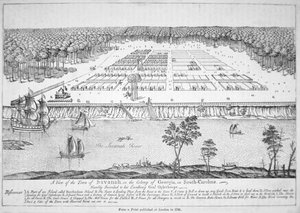 Näkymä Savannahista, Georgiasta vuonna 1741 (litho) tekijältä School American