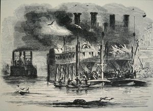 Mississippi-höyrylaivat palavat St. Louisissa (kaiverrus) tekijältä School American