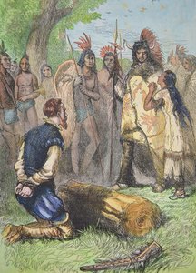 Pocahontas pelastaa John Smithin hengen (värikaiverrus)