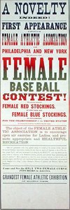 Naisten baseball-peliä mainostava juliste (värilitho) tekijältä School American