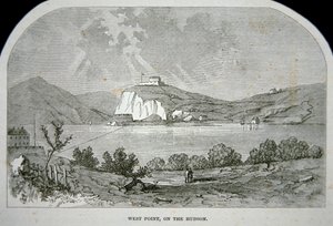 West Point, avainlinnoitus, jonka Benedict Arnold suunnitteli toimittaakseen briteille vapaussodan aikana (litho) tekijältä School American